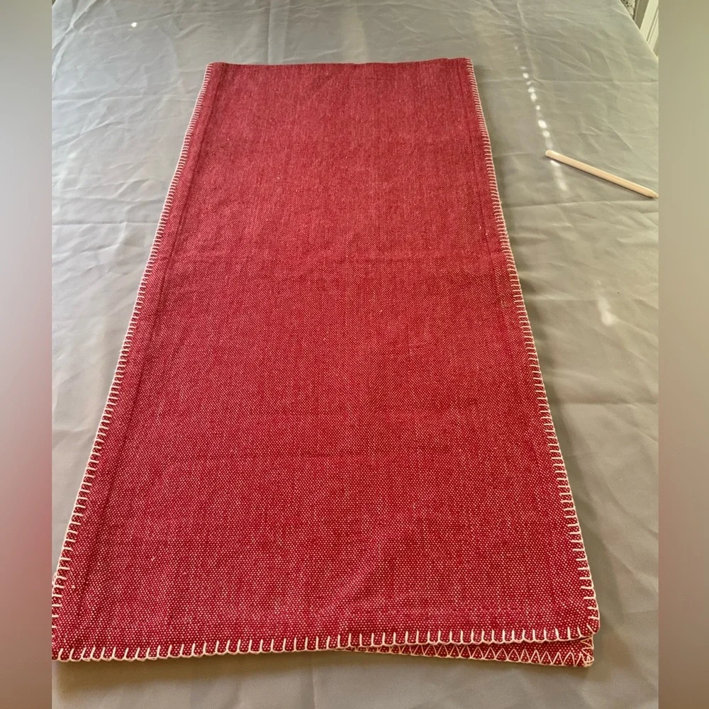 Red Table Runner with White Stitching 70in x 16in
